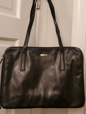 Perlina New York Leather Work Tote Briefcase Organizer Bag, Triple Zip
